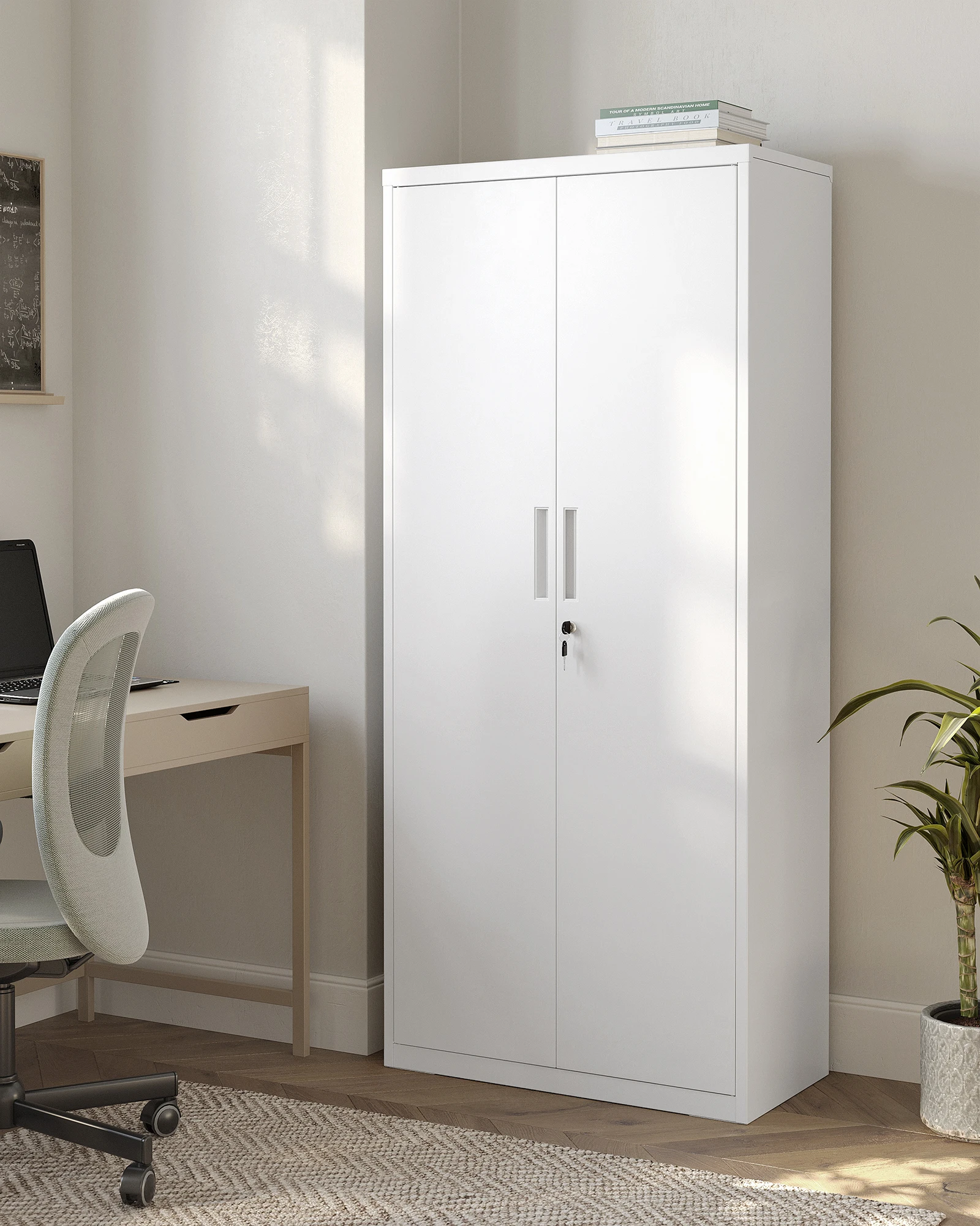 SONGMICS Aktenschrank, 180 cm,Stahl,5 Ebenen, Doppeltüren, Schloss,verstellbare Ablagen, für Garage, Arbeitszimmer, Wohnzimmer