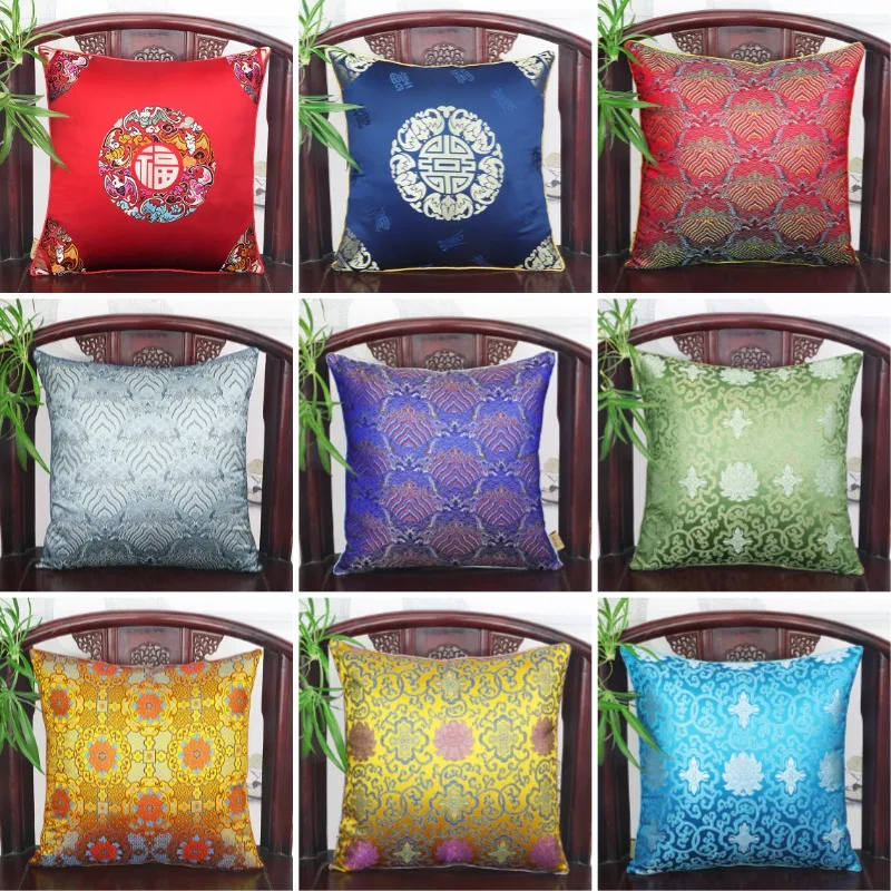 New Chinese Jacquard Armchair Back Cushion Cover Classical Lumbar Throw Pillow Cover Waist Support Slipcover For Home Decor