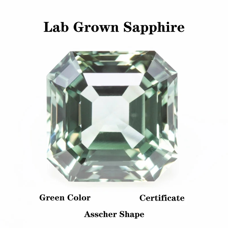 

Lab Grown Sapphire Asscher Shape Green Color VVS1charms Gemstone DIY Ring Necklace Earrings Main Materials Certificate