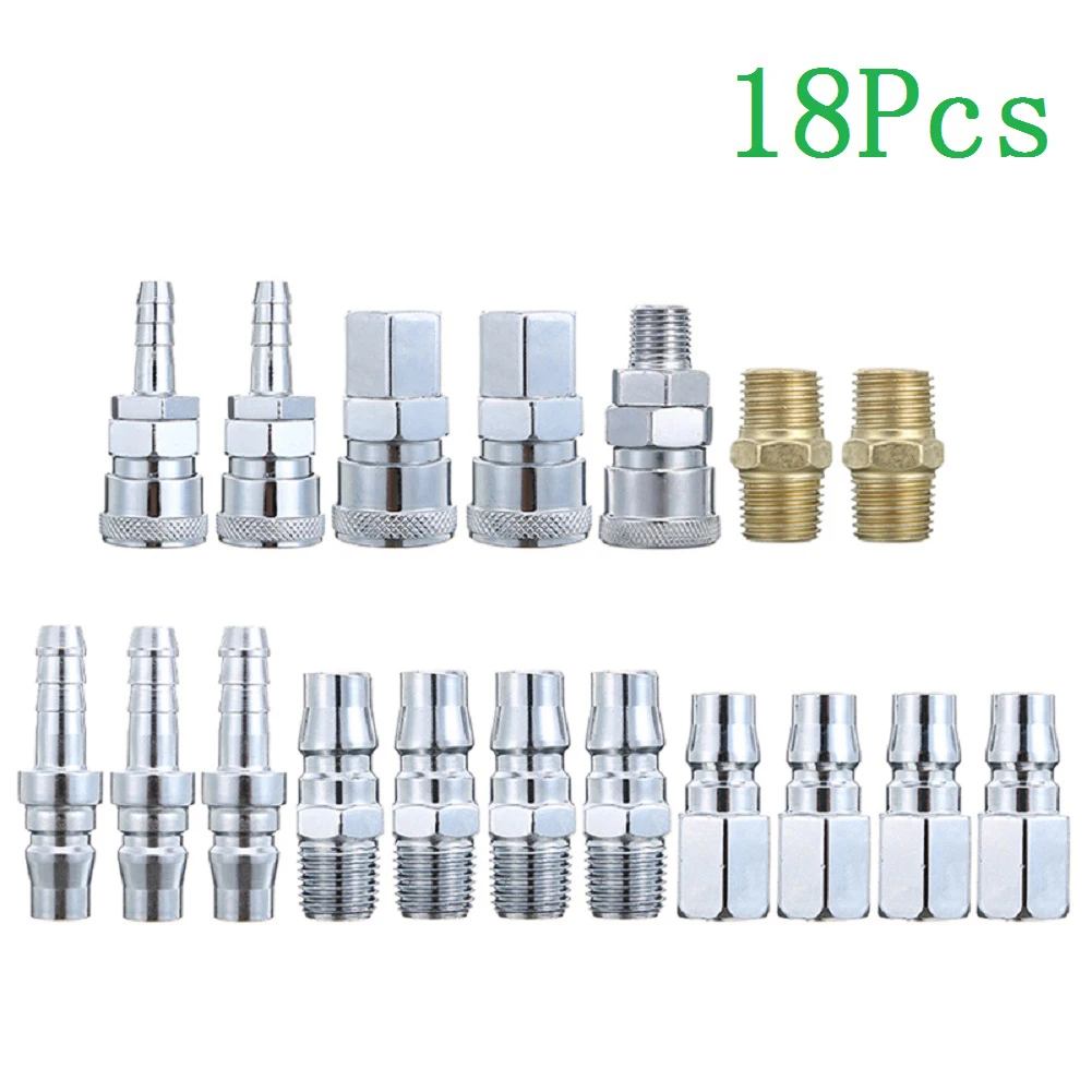 

18pcs Pneumatic Quick Couplings Set Coupler Connectors Hose Compressor Air Pneumatic Plug- Female Male Thread For Pneumatic Tool