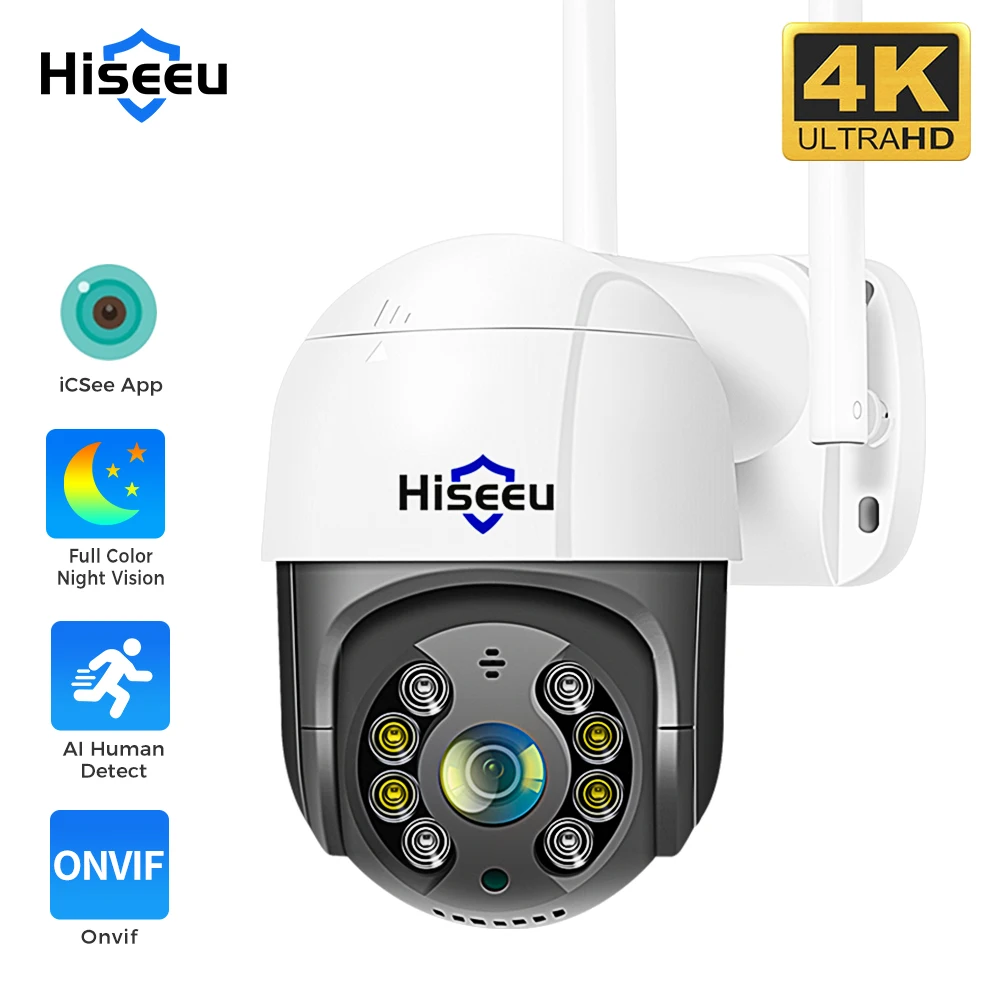 Hiseeu 4K 8MP Smart Wifi PTZ Camera 5x Digital Zoom AI Human Detection ONVIF Wireless CCTV IP Camera Iptv Security Protection