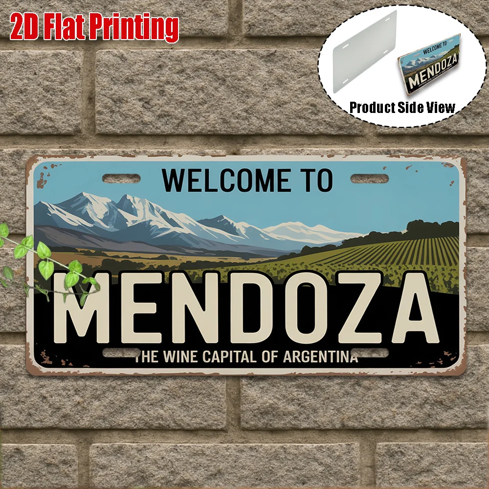 2D Flat Retro Welcome to Mendoza Aluminum Wall Sign Wine Capital of Argentina Vineyard Decor Outdoor Wall Art Wine Travel Gift