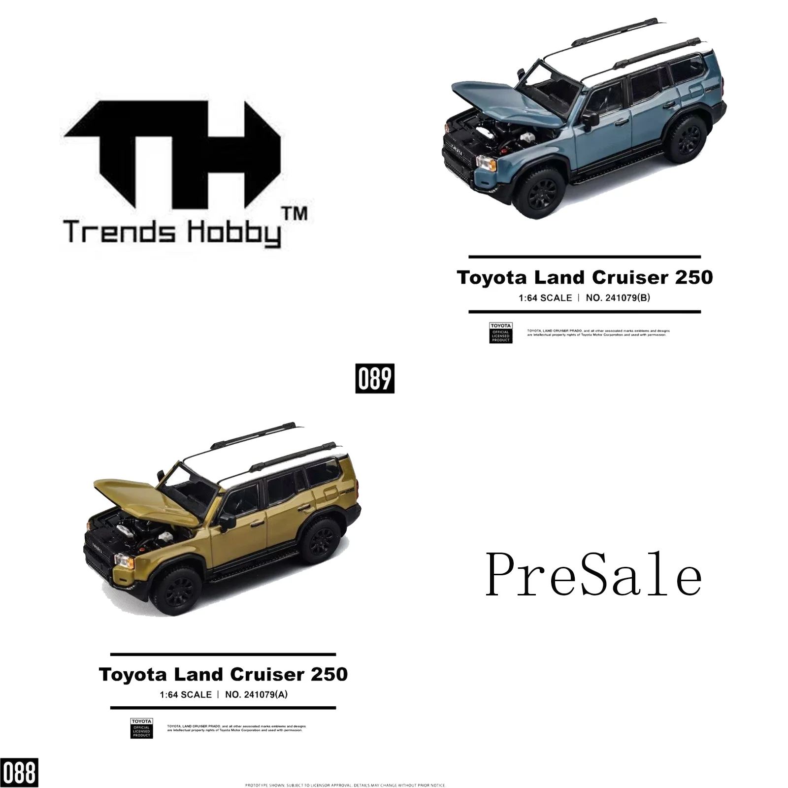 

Тенденции для хобби 1:64, предпродажа Toyota Land Cruiser 250, синий/желтый сплав, модель автомобиля, подарочная игрушка