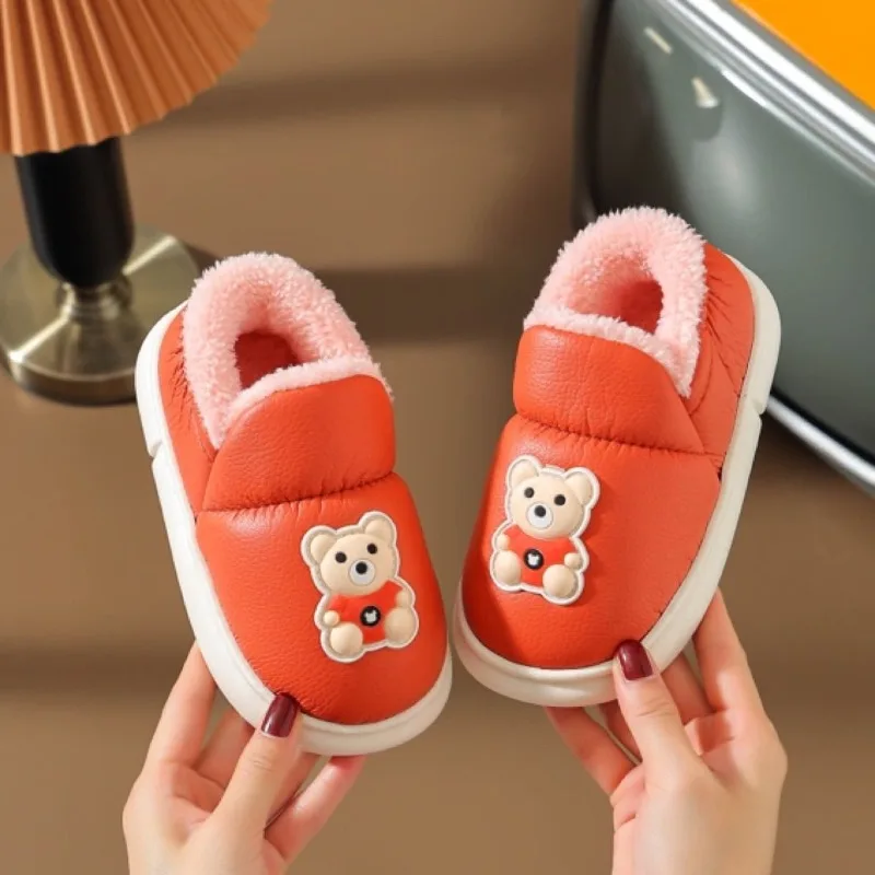 Kids Winter Indoor Slippers Girls Thickened Fleece Lined Waterproof Non Slip Warm Home Shoes for Baby Boys Toddlers