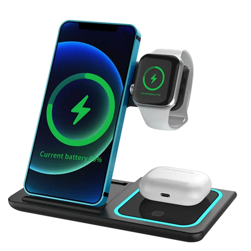 3 In 1 Wireless Charger Stand Pad Foldable Fast Charging Station Dock For IPhone 14 13 12 11 Pro Max Apple Watch 1-8 Airpods 3 2