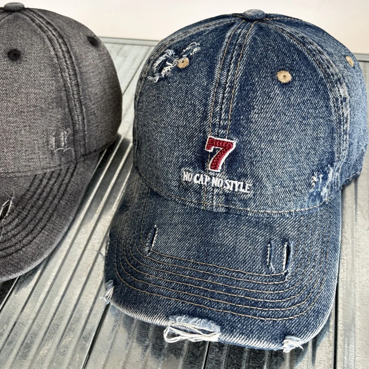Vintage Washed Denim Number 7 Baseball Cap High-quality and Versatile with Polished Edges and Duckbill Cap