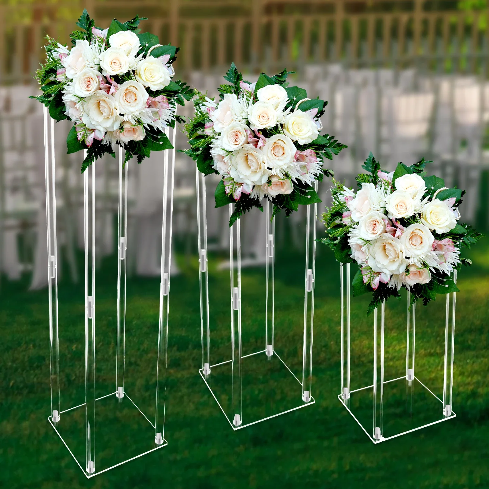 3 Pcs Clear Acrylic Vase Wedding Centrepieces, Column Flower Display Stand Geometric Display Stand for Home Decor