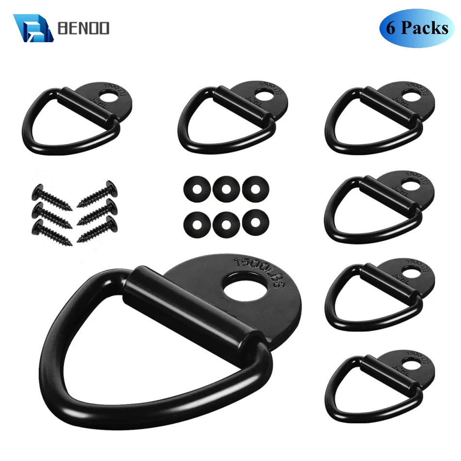 BENOO 6PCS Heavy Duty Truck Bed Tie Down Anchors Rings Trailers Hook Cargo Bolt on V-Ring Car Pickups Rail Accessories