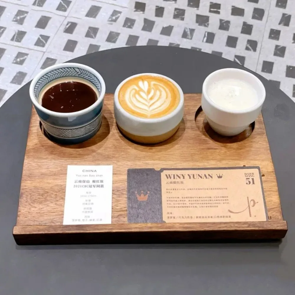 

3-луночный ретро-поднос для дегустации кофе из цельного дерева, фритюрное блюдо для напитков в фермерском доме для завтрака, еды, напитков, журнальный столик, закуски