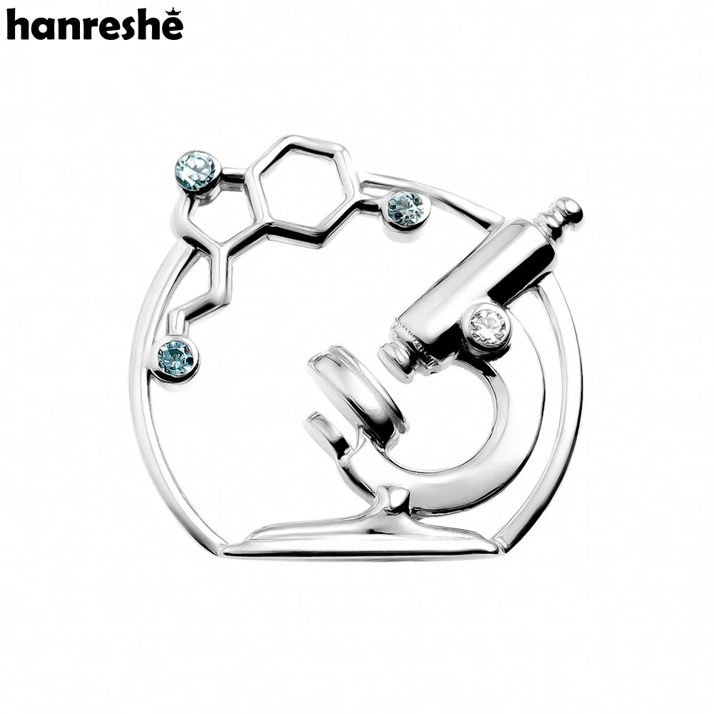 Hanreshe Medical Charm Microscope Molecule Brooch Pin Inlaid Crystal Lapel Badge Scientific Jewelry for Doctor Nurse Student