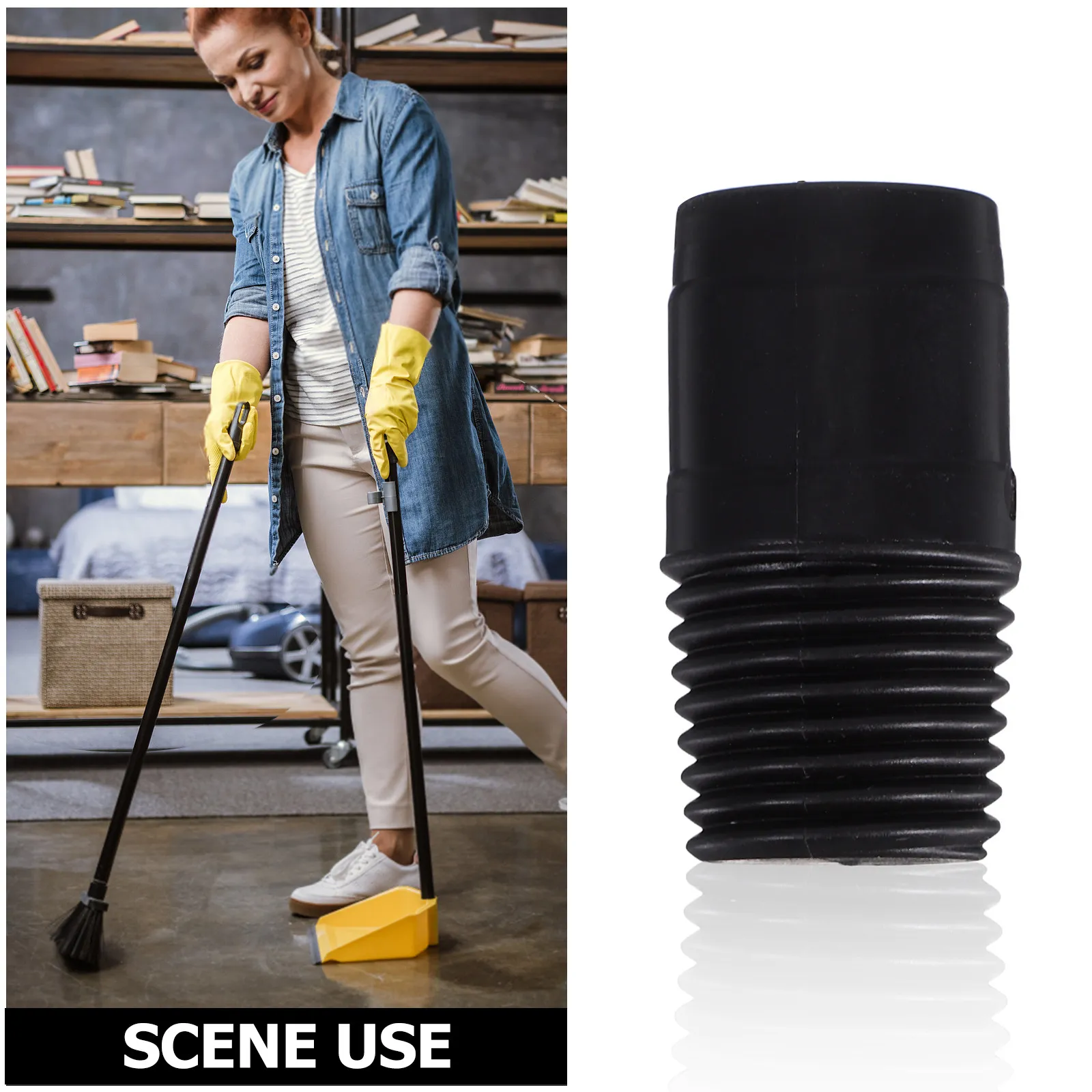 2Pcs Threaded Broom Mop Handle Extension Repair Adapter Connector Pole Tips Replacement Black Broom Handle Threaded Tip