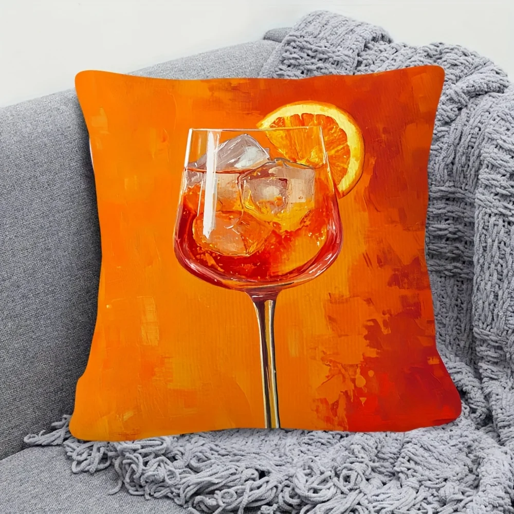 Double Sided Apéro Non-Alcoholic Cocktail Pillow Cover, Vintage Short Plush Cushion for Sofa Bedroom Living Room Home Decor