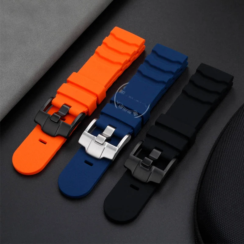 24mm Men Black Orange Rubber Watch Band for Luminox Silicone Strap 3749/3141 Watch Strap for Casio PRG-600/650Y 5571 PRW-6600