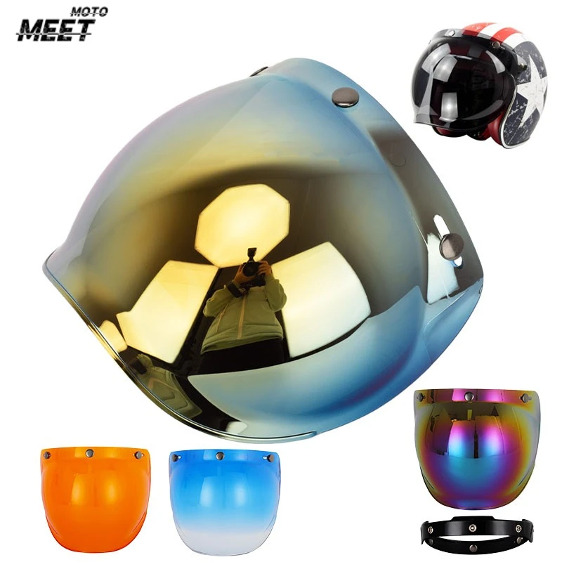 

Bubble Mirror Motorcycle Helmet Three Button Type Retro Style Helmet Lenses Bubble Shield Visors Helmet Accessories 헬멧반모