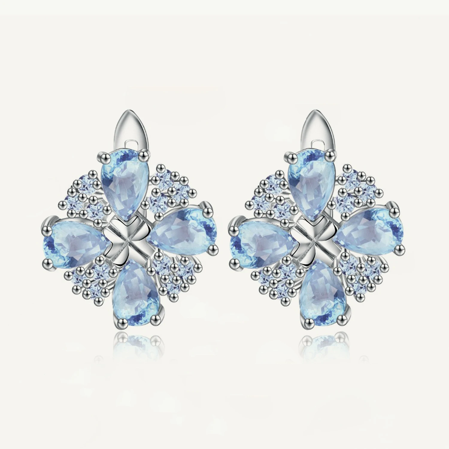 GEM'S BALLET 4.71Ct Natural Sky Blue Topaz Flower Stud Earrings For Women 925 Sterling Silver Fine Jewelry Luxury Bijouterie