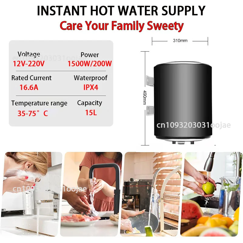 12V 220V Instant Electric Hot Water Heater Under Kitchen Small Tank 15L Storage RV Trailer Instant Counter Compact Point-of-Use