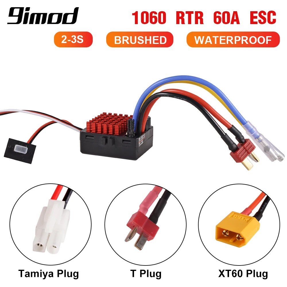 

9IMOD 60A 80A ESC Brushed ESC Electronic Speed Controller 2-3S LiPo for 1/10 1/12 RC Car Crawler Truck with 3-Slot 550 Motors