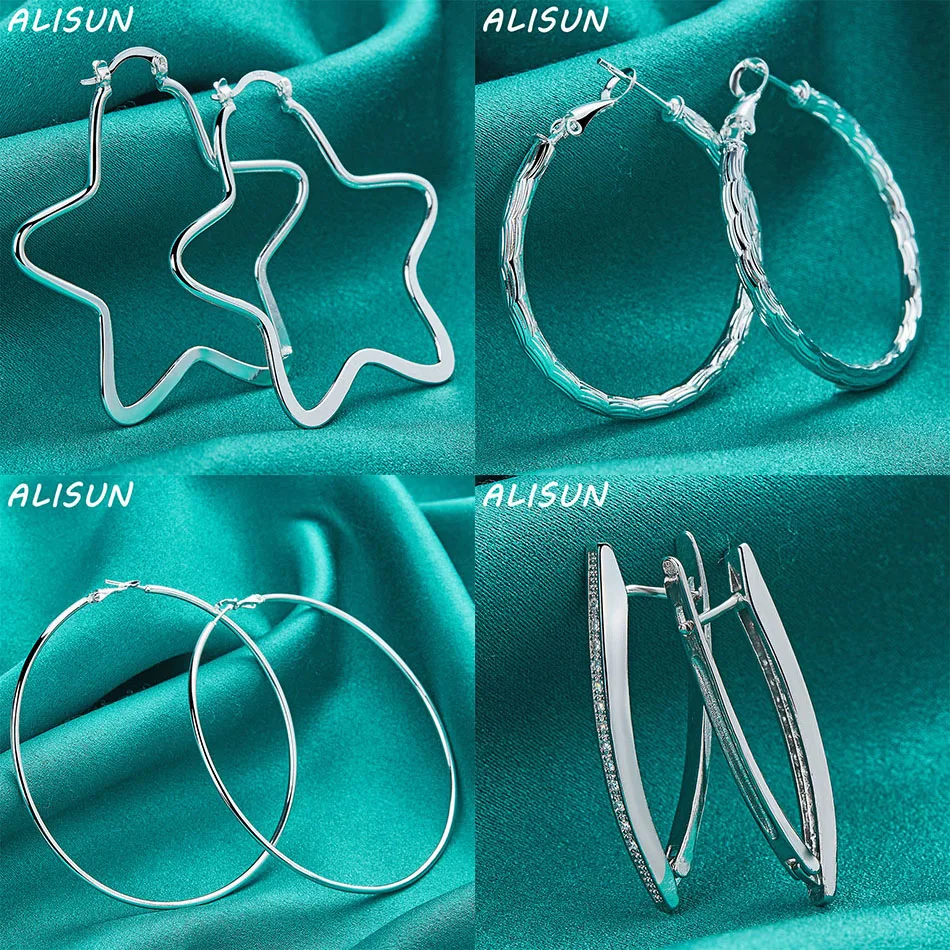 

ALISUN 925 Sterling Silver Hoop Earrings For Women Fashion Jewelry Vintage Grace Charm Noble Party Birthday Gifts