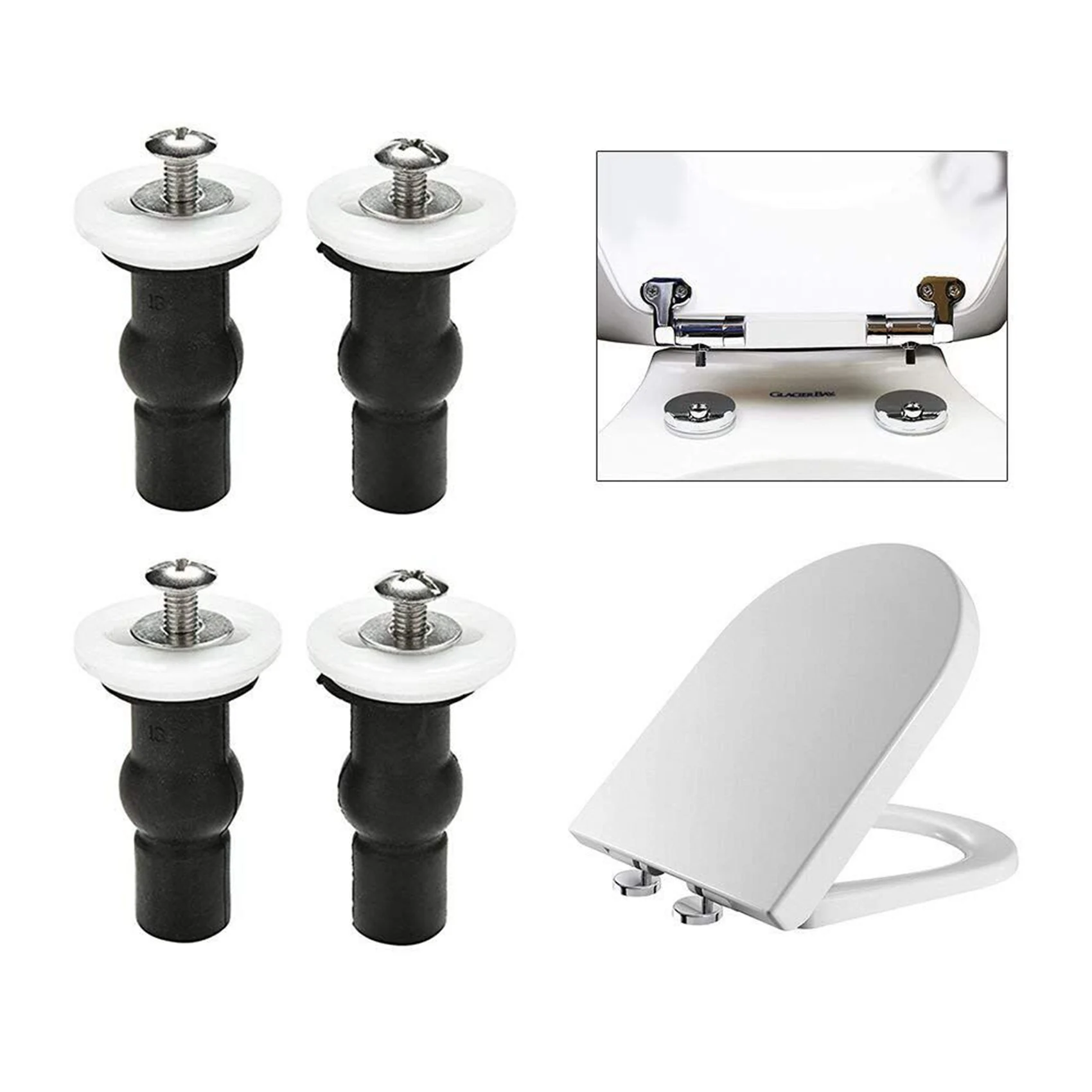 Y51A-Toilet Seat Top Fix Screws Fixings 4 Pairs Universal Expanding Rubber Screw Top Nuts Blind Hole Hinges Fittings 8Pcs