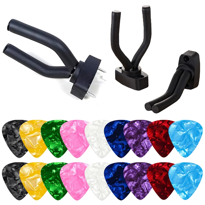Guitar Display Rack with Picks Set Storaging Playing Kit Black Guitar Wall Mount Hook Random Mixed Color Celluloid Plectrums ZYF