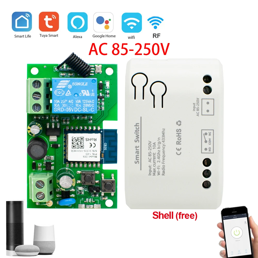 AC 220V Tuya Smart Wifi Motor Switch Module 1CH AC/DC 12V 32V RF 433 Radio Remote Control Inching Relay dla Alexa Google Home