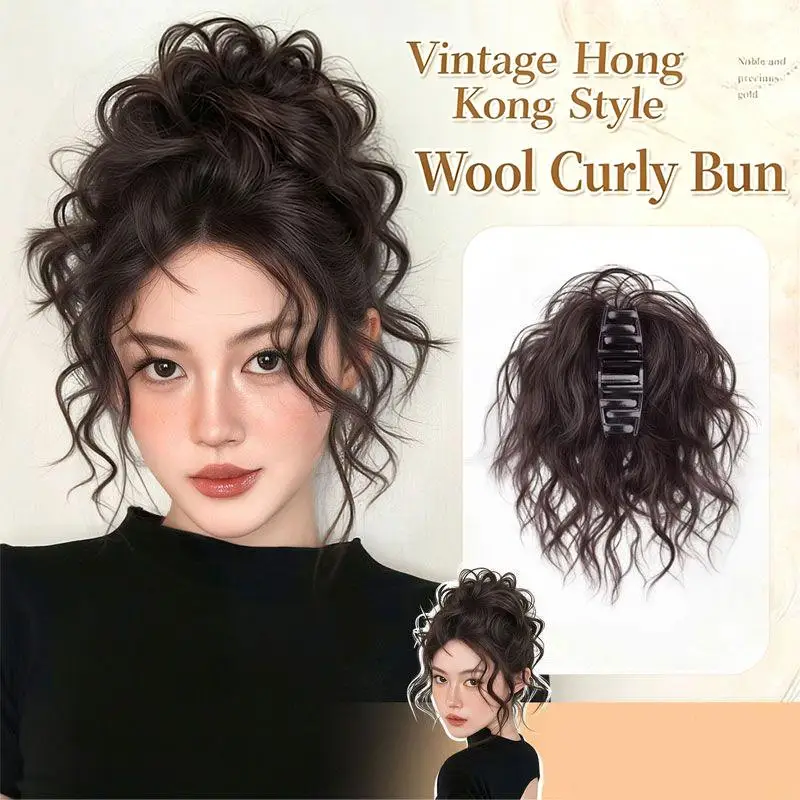Synthetic Claw Clip Bun Hairpiece Latin Curly Volume High Ponytail Hair Donut Fake Hair Daily Party Accessory for Women