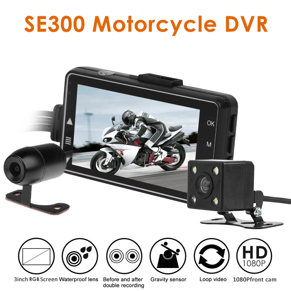 

SE300 Dual Camera Motorcycle DVR Dash Cam Front+Rear View Motorcycle Recorder Zinc Alloy Automatically On and Off Loop Recording