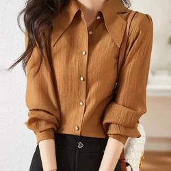 2024 Autumn New Korean Fashion Irregular High End Design Heavy Duty Button Vertical Fabric Shirt for Women