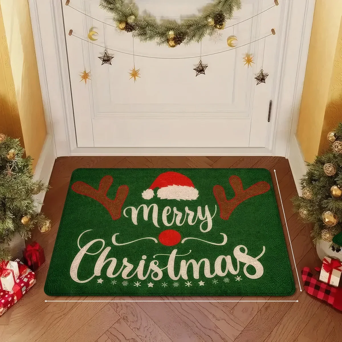 Merry Christmas Doormat Reindeer Antler Santa Hat Print Floor Mat Indoor Entrance Rug Xmas Holiday Front Door Home Decor