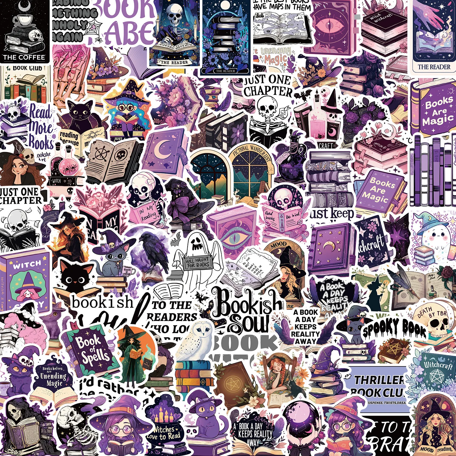 

50/100PCS Purple Bookish Stickers for Notebook Luggage Stationery Waterproof Decoration Graffiti Decals Cool Sticker Packs