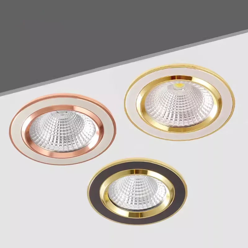 Gold Electroplating Ultra-High Quality Recessed LED Downlights Dimmable 7W9W12W15W COB Ceiling Spotlights AC90~260V For Home Use