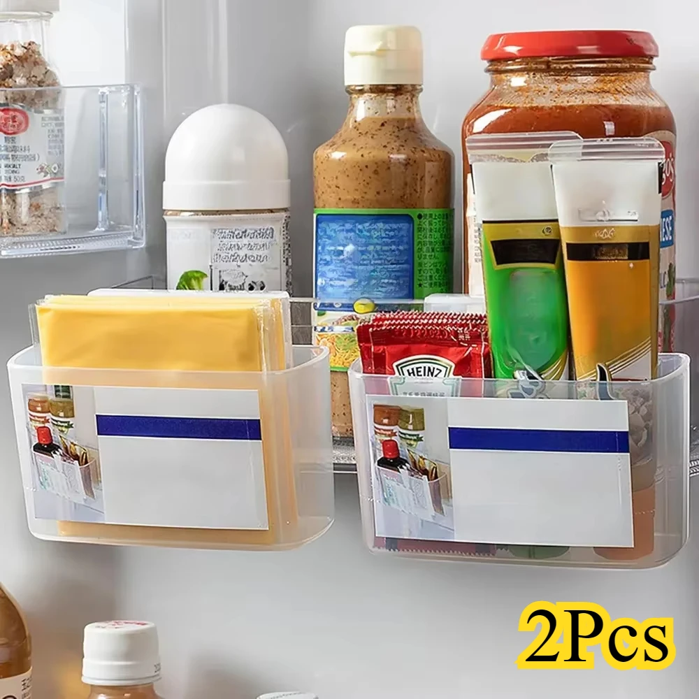 2Pcs Sliced Cheese Holder for Fridge, Refrigerator Side Door Organizer, Hanging Storage for Kitchen, Storing Seasoning Box