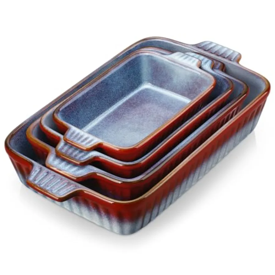 

Ceramic Casserole Dishes for Oven, 4-Piece Bakeware Set, Rectangular Lasagna Pans with Handles, Deep Baking Dish for Cake, Kitc