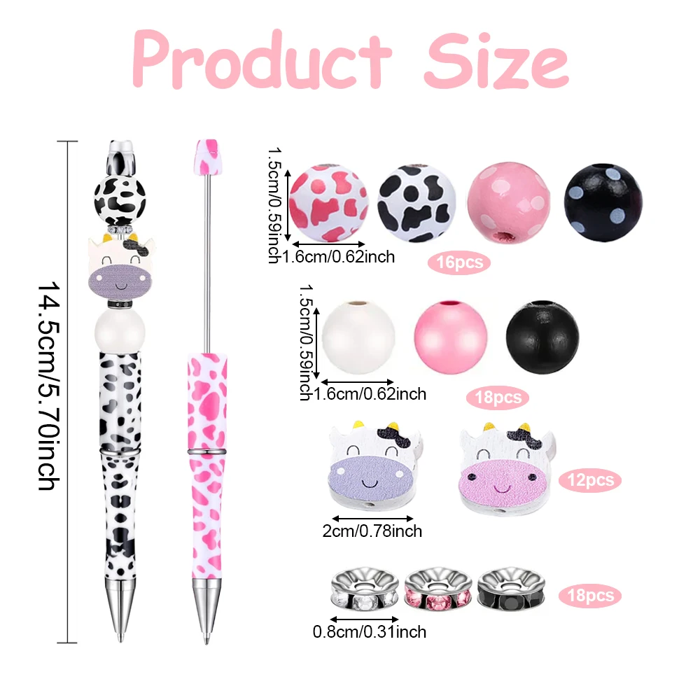 70Pcs/Set Cow Print Mixed Wooden Beads 16‑20mm  For DIY Beadable Pen Keychain Handmade Craft Jewelry Making Supplies
