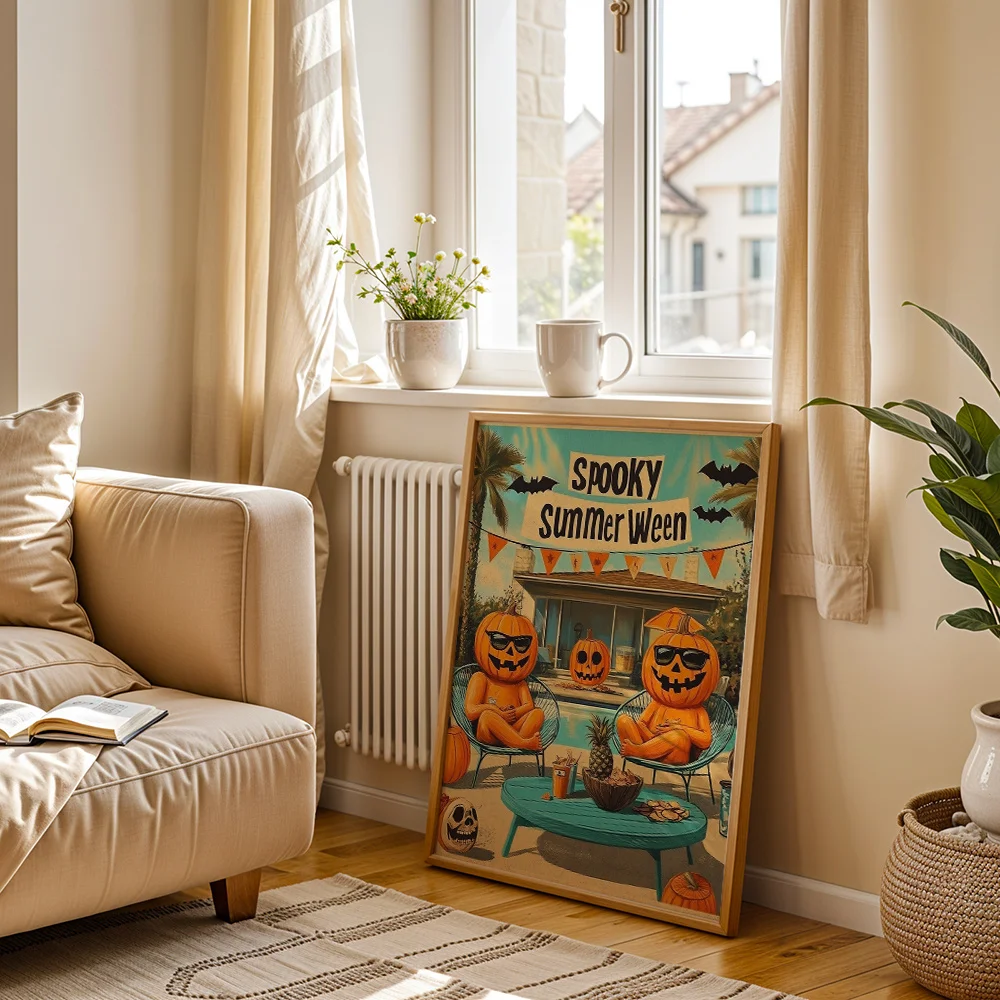 Spooky Halloween Pumpkin Man Canvas Poster Wall Art,2D Print Wall Decor,Fun Festival Home Gift For Living Room Bedroom