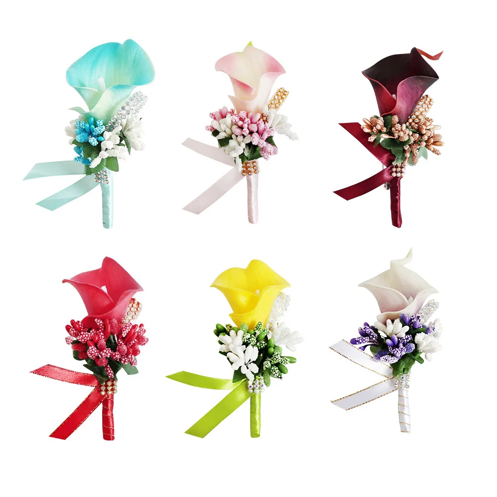 1pc Artificial Flower Brooch Pin Elegant Rhinestone Wedding Boutonniere For Bride Bridesmaid Groom Party Prom Decoration