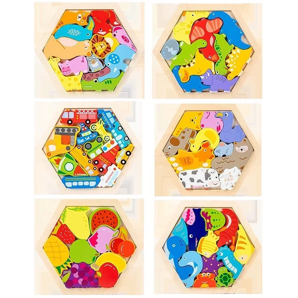 Baby Montessori Toys Wooden Puzzle Tangram Jigsaw Puzzle Game 3D Puzzle Preschool Early Learning Educational Toy for Children