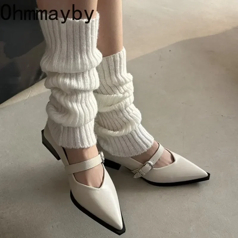 Mary Jane Shoes 2024 New Summer Pointed Toe Low Heel Women Shallow Single Pumps Women Fashion Buckle Shoes