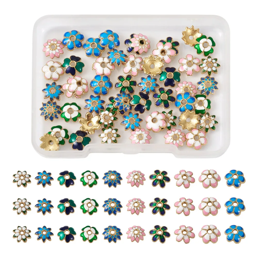 60pcs/Box Alloy Enamel Flower Bead Caps Mix 10 Style for jewelry making DIY bracelet necklace earring End Connector accessories