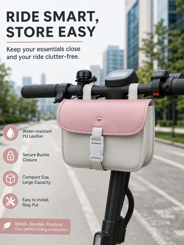 Sweet Color PU Leather Motorcycle Front Hanging Bag Electric Scooter Storage Pouch Quick Release Buckle Saddle Bag