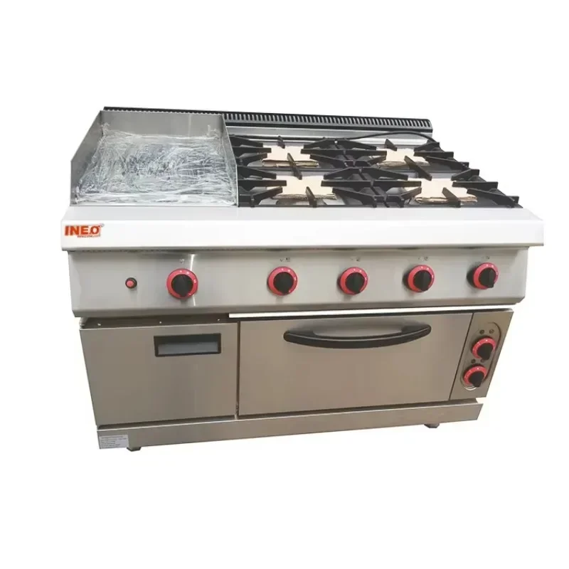 

Commercial Kitchen Equipment Stainless Steel 4 Burner Gas Stove Range With Griddle and Electric Oven