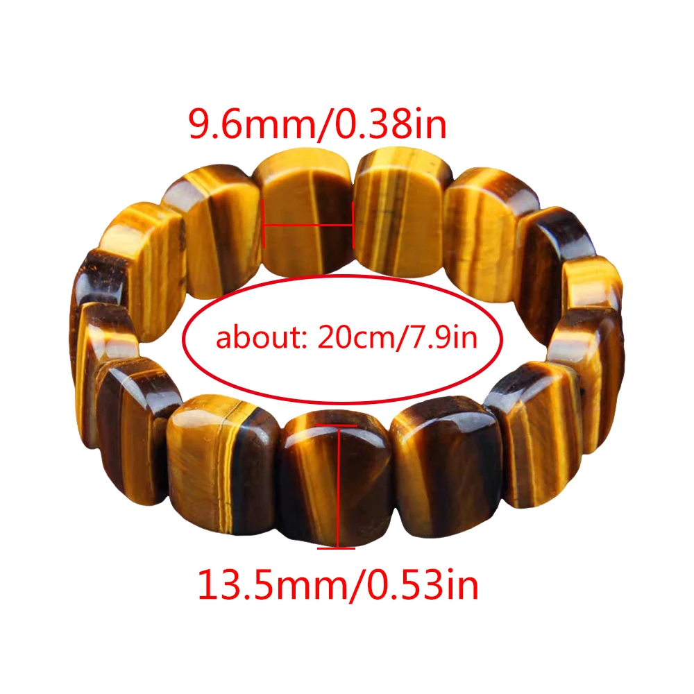Natural Tiger Eye Stone Square Bracelets Handmade Reiki Healing Meditation Bangles Elastic Rope Stone FengShui Couple Jewelry