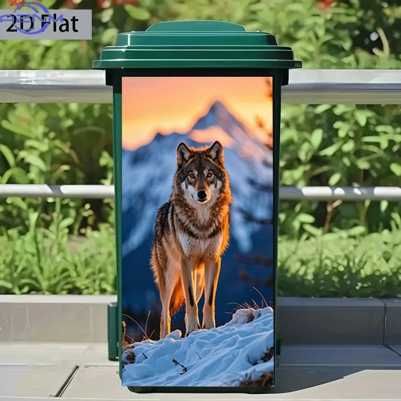 1pc of Trash Can Sticker, 37×82 Cm, Featuring a Theme Design of a Lone Wolf in The Snowy Domain, Self-Adhesive Wall Decoration