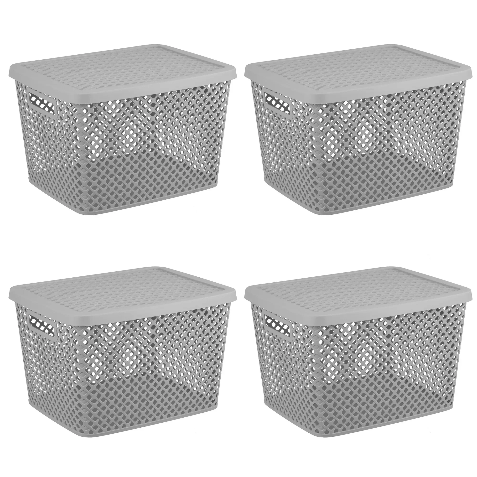 Extra Large Gray Plastic Storage Basket with Lid, Decorative Organizer Bin for Blankets, Toys, Clothes, Home Decor