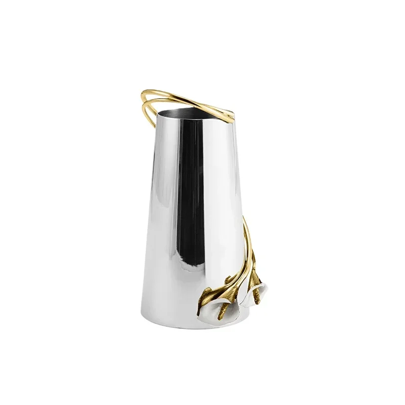 Stainless steel silver vase living room entrance light luxury high-end round flower arrangement ornament