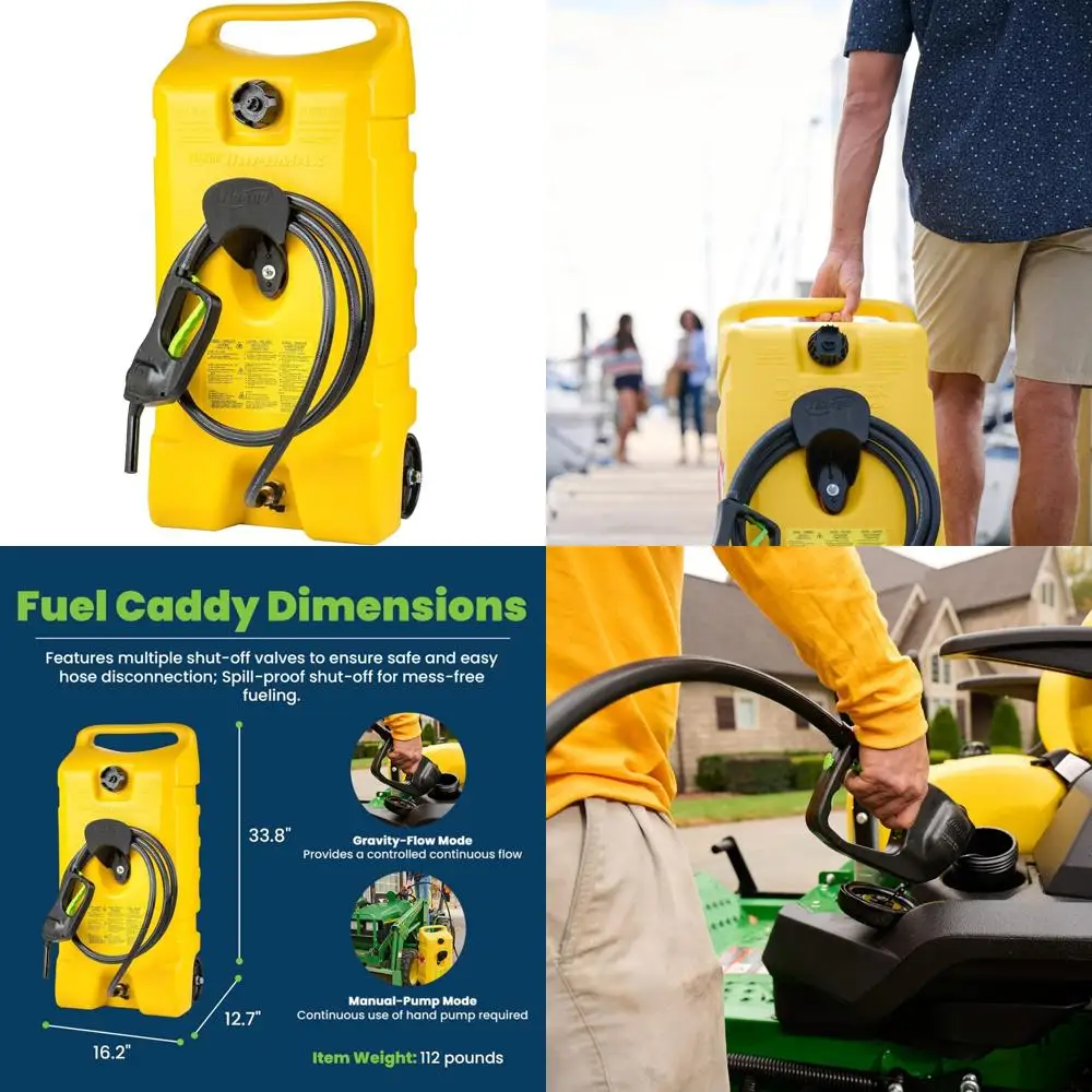 خزان نقل أدوات محمول سعة 14 جالونًا مع مضخة صنبور وخرطوم 10 أقدام - حاوية دوارة صفراء لنقل السوائل