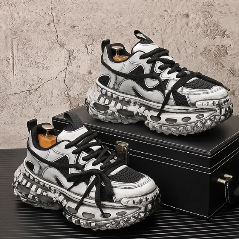 2025 novos calçados esportivos casuais respiráveis, sola grossa coreana, sapatos masculinos retrô versáteis, sapatos de pai para homens a33