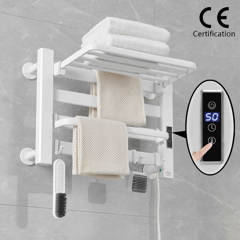 

Smart Heated Towel Rack Electric Towel Warmer Wall Mounted Waterproof Bathroom Dryer Timer Fast Heating Display Bath Towel Rail