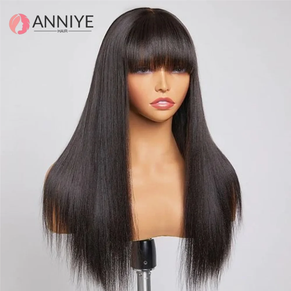 

Bone Straight Cheap Wigs 180 Density Full Machine Made Human Hair Wig With Bangs On Clearance Sale Wigs For Women Wholesale