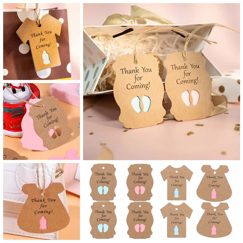 50 SZTUK Dziękuję za przyjść Baby Shower Wiszące tagi Butelka do karmienia Stopy Wzór Etykiety do pakowania Chrzciny Materiały imprezowe Prezent — zdjęcie 3